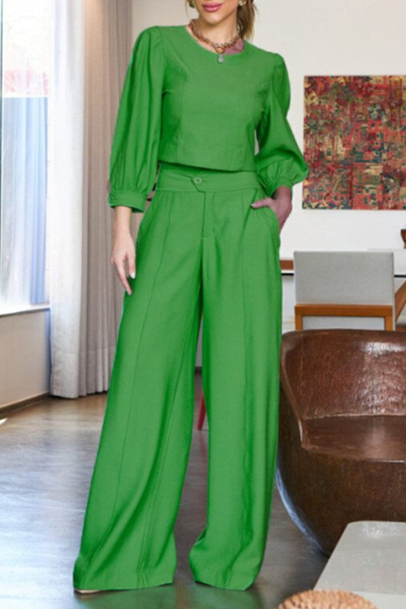 Pocket O Neck Long Sleeve Two Pieces