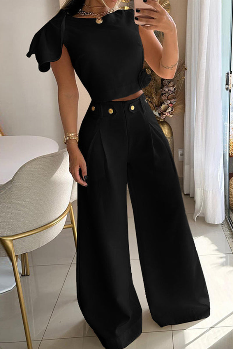 Celebrities Buttons O Neck Short Sleeve Two Pieces