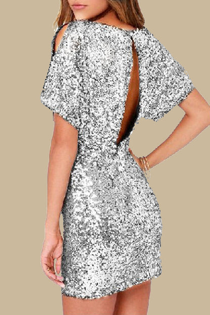 Party Sequins Sequined O Neck Wrapped Skirt Dresses