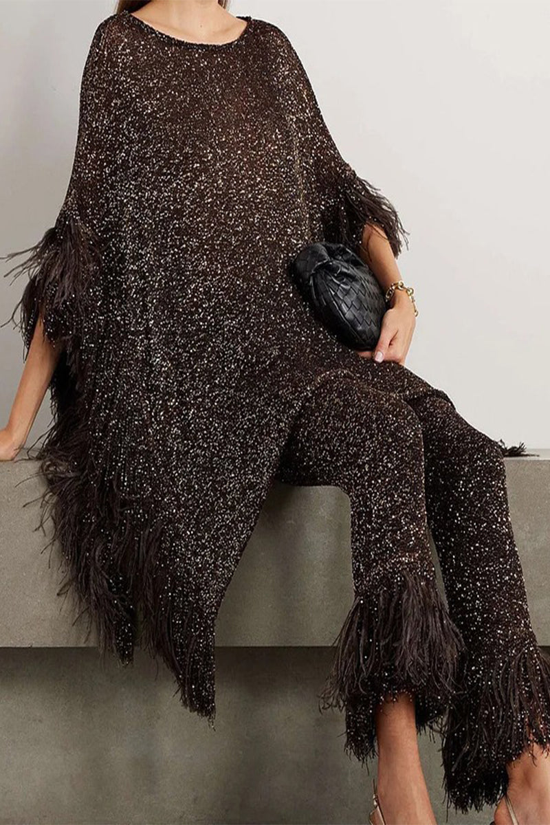 Celebrities Sequins Sequined O Neck Long Sleeve Two Pieces