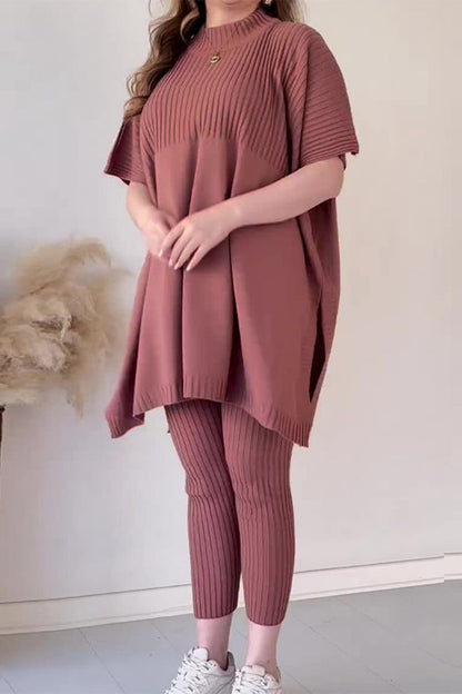Simplicity Slit O Neck Short Sleeve Two Pieces