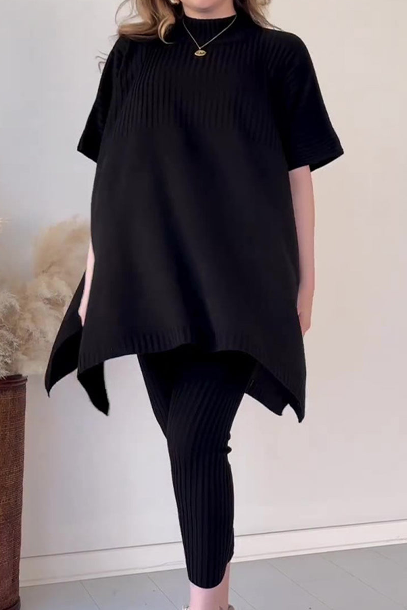 Simplicity Slit O Neck Short Sleeve Two Pieces
