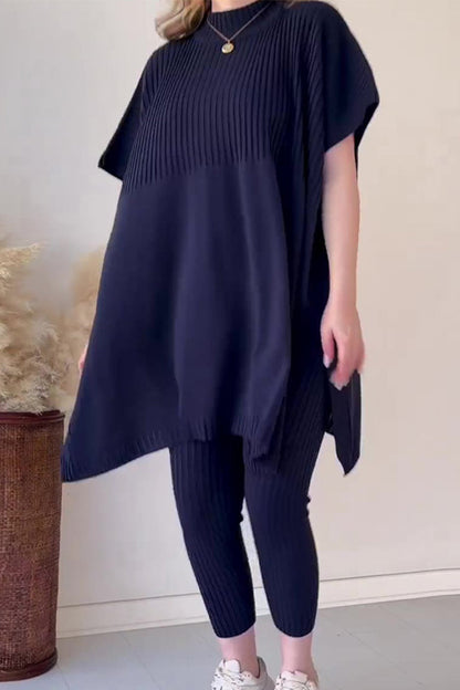 Simplicity Slit O Neck Short Sleeve Two Pieces