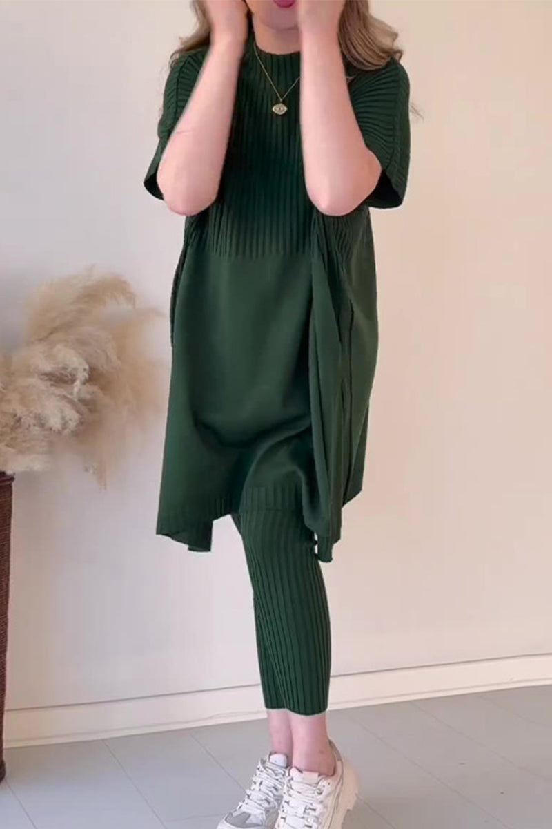 Simplicity Slit O Neck Short Sleeve Two Pieces