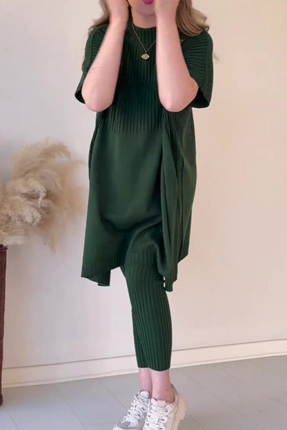 Simplicity Slit O Neck Short Sleeve Two Pieces