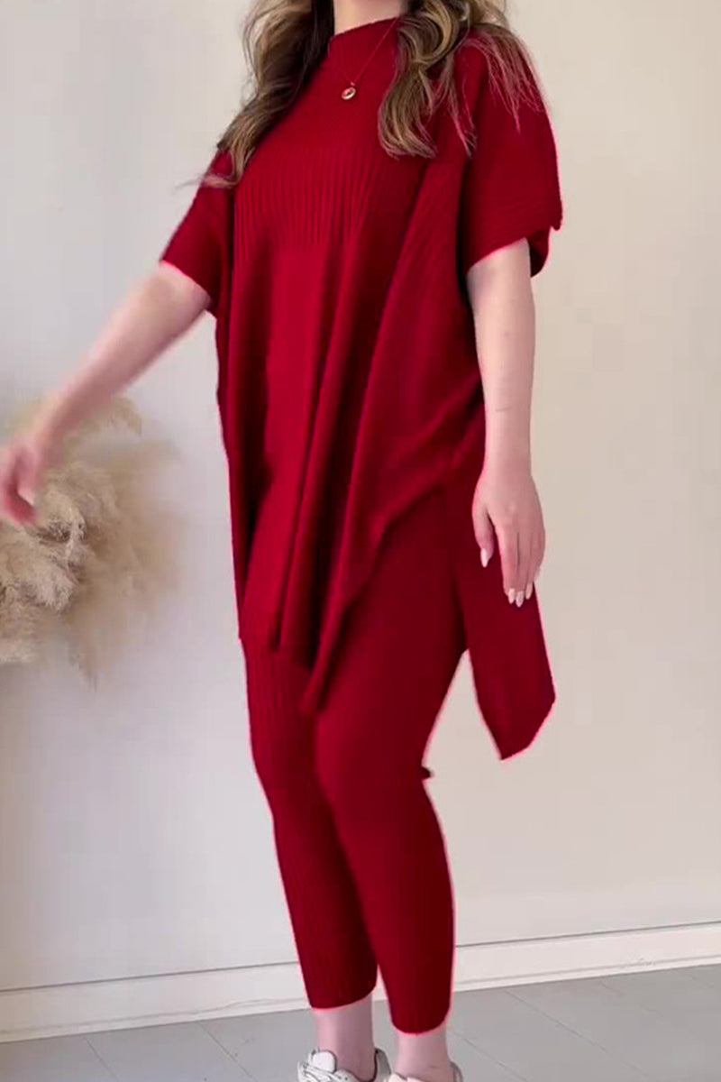 Simplicity Slit O Neck Short Sleeve Two Pieces