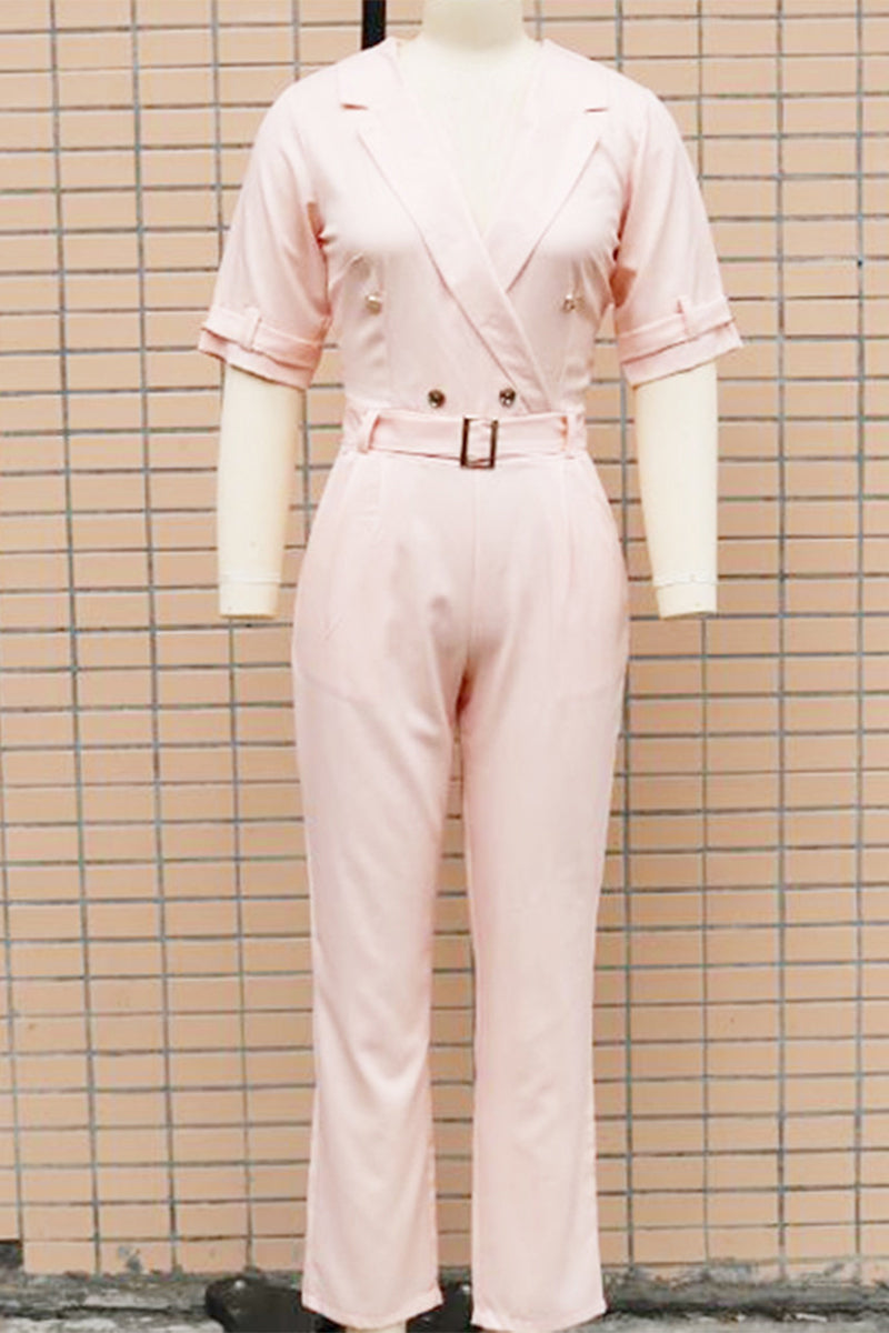 Street Patchwork Buttons Turn-back Collar Regular Jumpsuits(5 Colors)