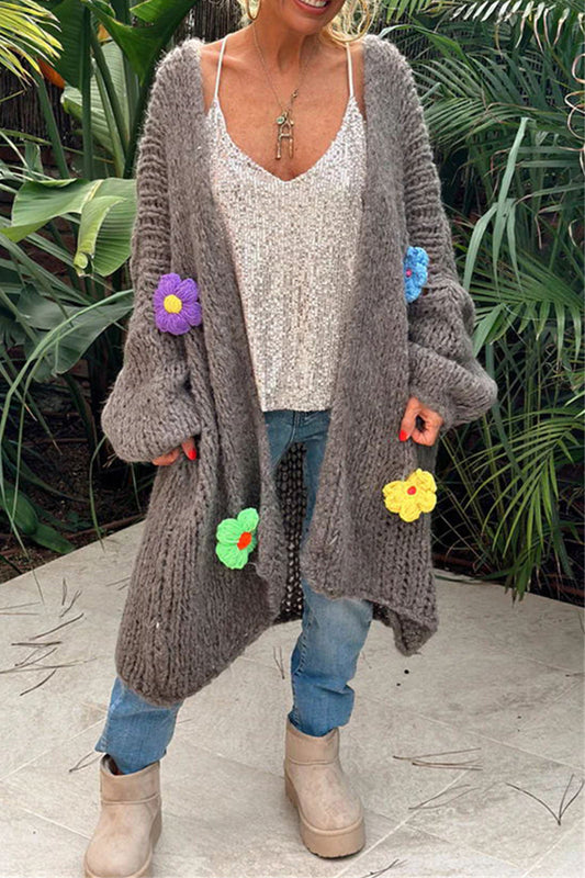 Appliques Weave Cardigan Collar Outerwear