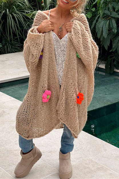 Appliques Weave Cardigan Collar Outerwear