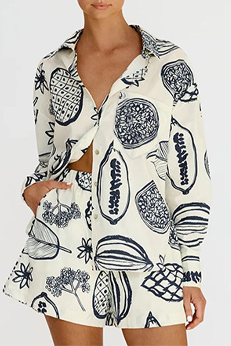 Patchwork Turndown Collar Long Sleeve Two Pieces