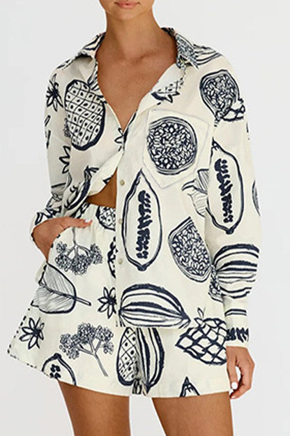 Patchwork Turndown Collar Long Sleeve Two Pieces