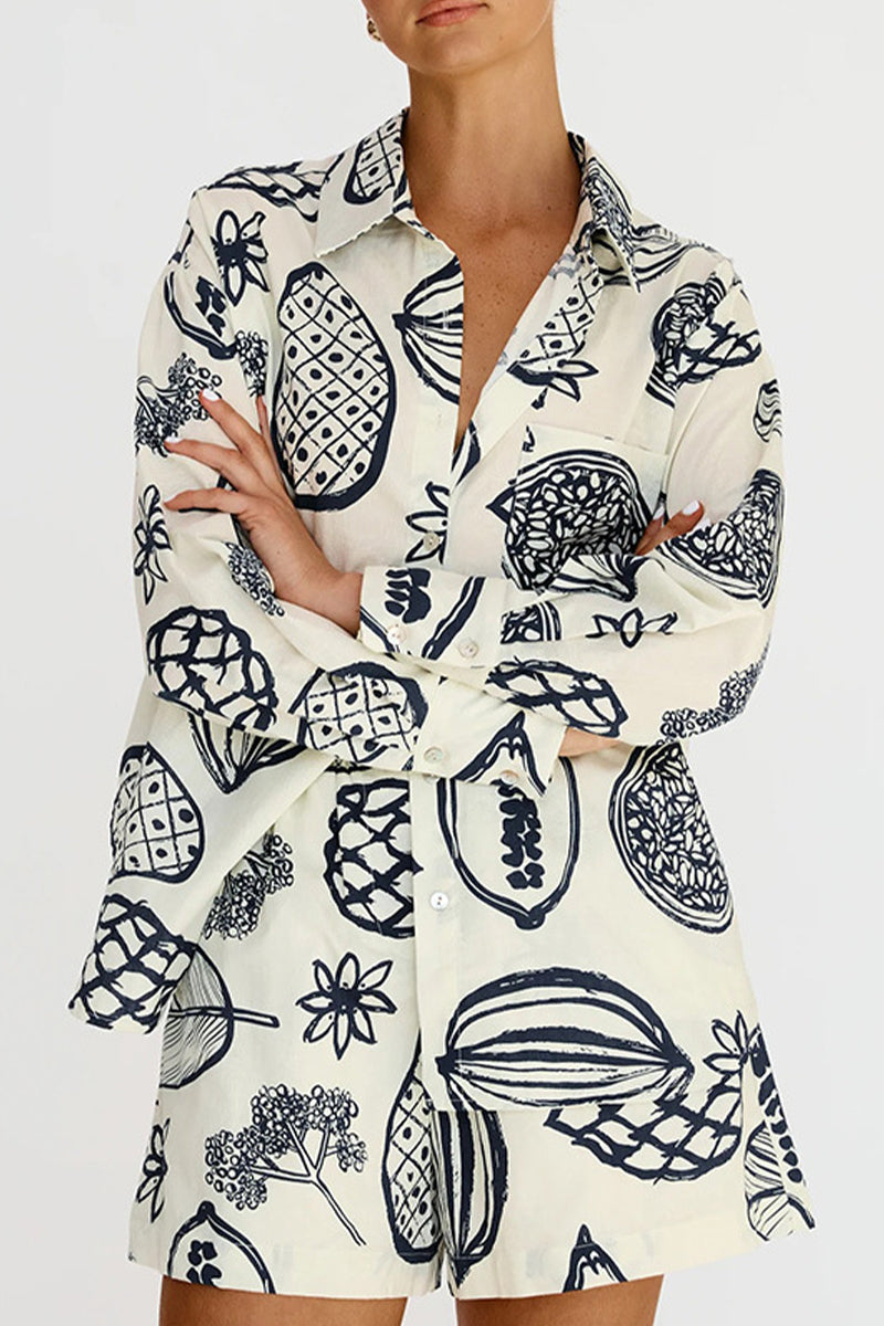 Patchwork Turndown Collar Long Sleeve Two Pieces