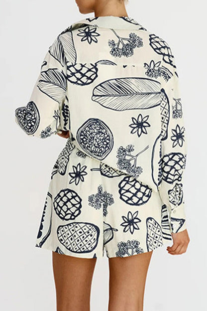 Patchwork Turndown Collar Long Sleeve Two Pieces
