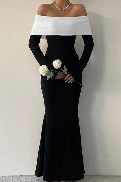 Celebrities Contrast Off the Shoulder One Step Skirt Dresses