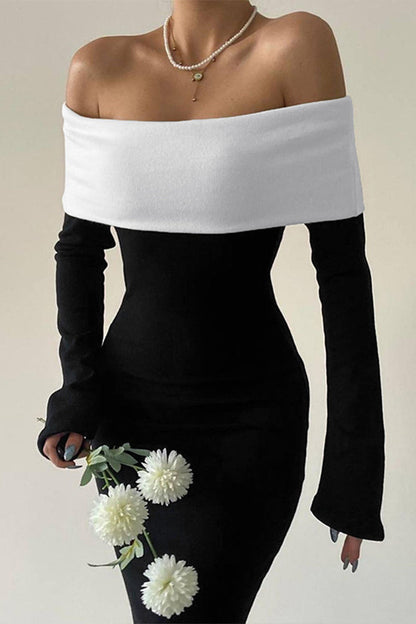 Celebrities Contrast Off the Shoulder One Step Skirt Dresses