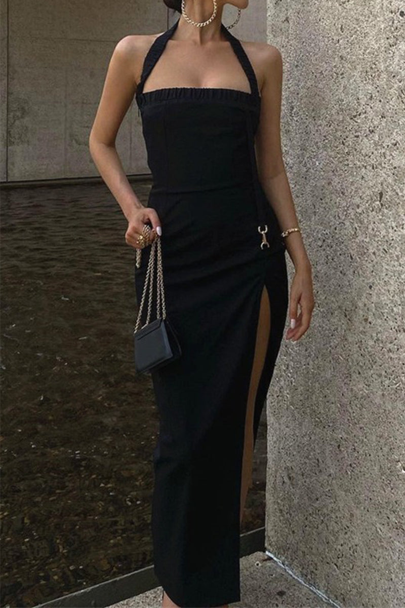Slit Halter Wrapped Skirt Dresses