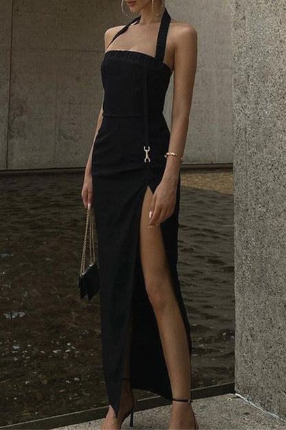 Slit Halter Wrapped Skirt Dresses