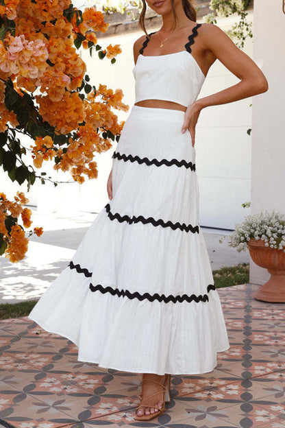 Simplicity Color Block Contrast Square Collar Sleeveless Two Pieces