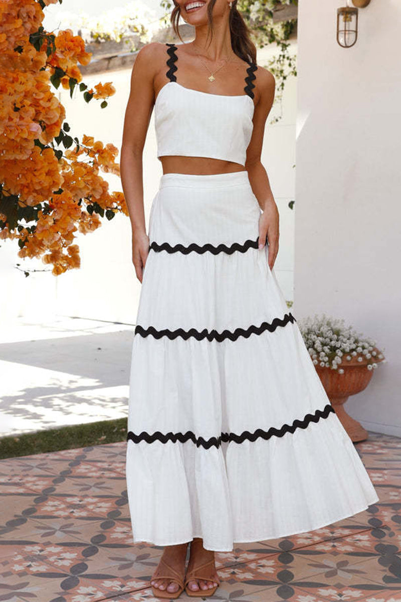 Simplicity Color Block Contrast Square Collar Sleeveless Two Pieces