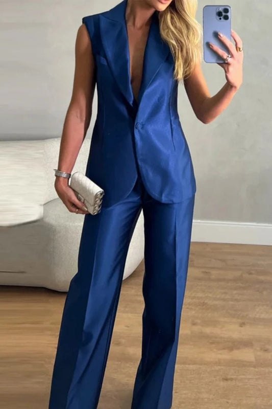 Backless Turn-back Collar Sleeveless Two Pieces