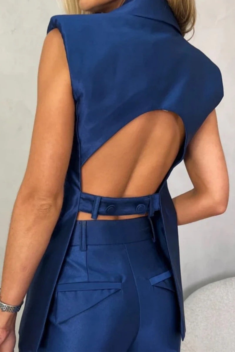 Backless Turn-back Collar Sleeveless Two Pieces