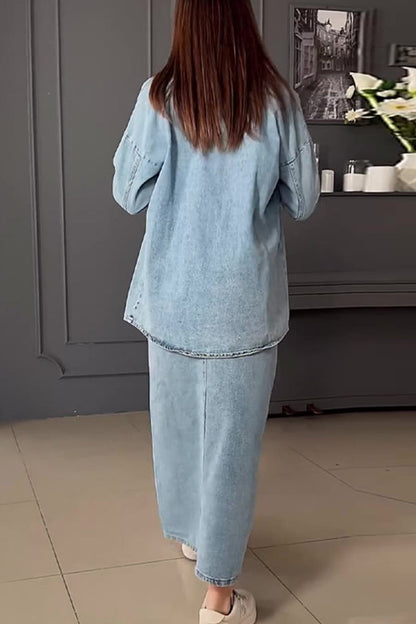 Simplicity Bandage Pocket Turndown Collar Long Sleeve Two Pieces