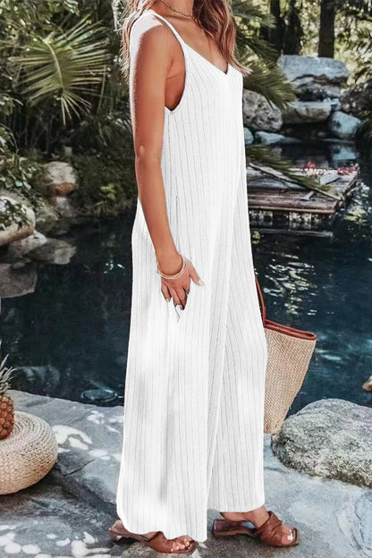 Simplicity Backless V Neck Loose Jumpsuits