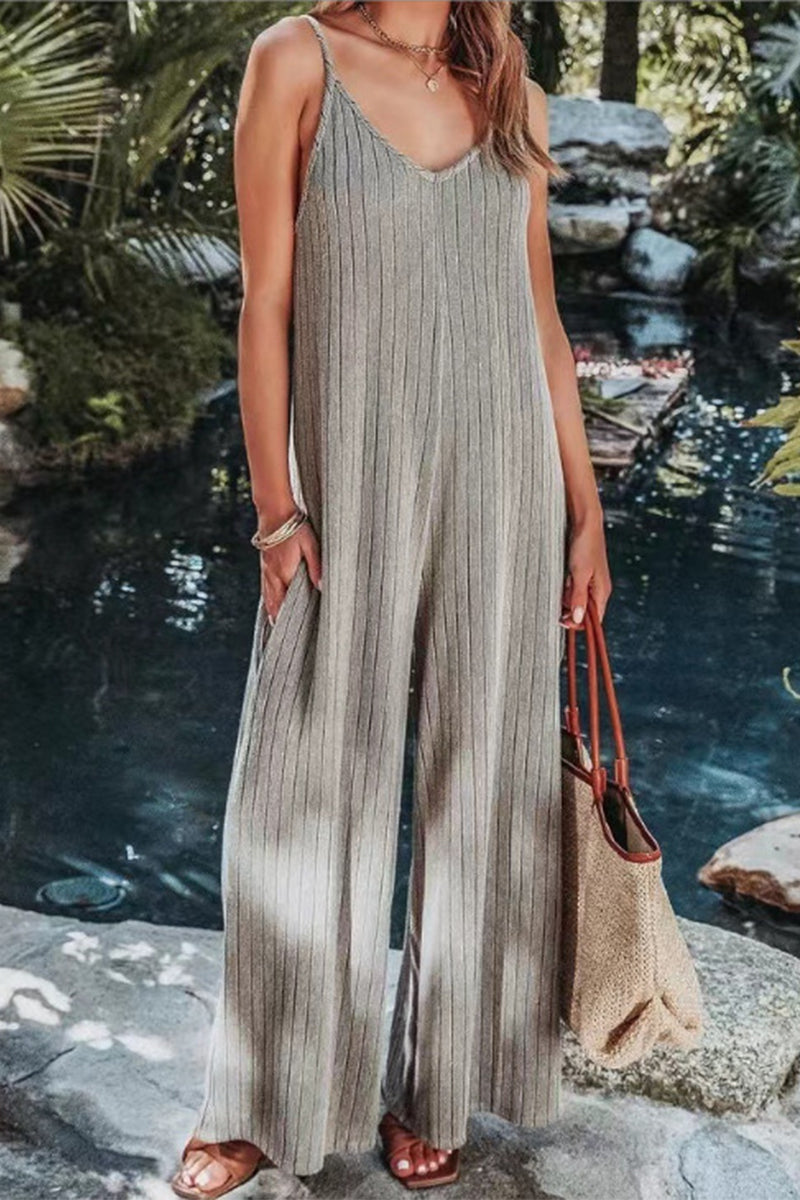 Simplicity Backless V Neck Loose Jumpsuits