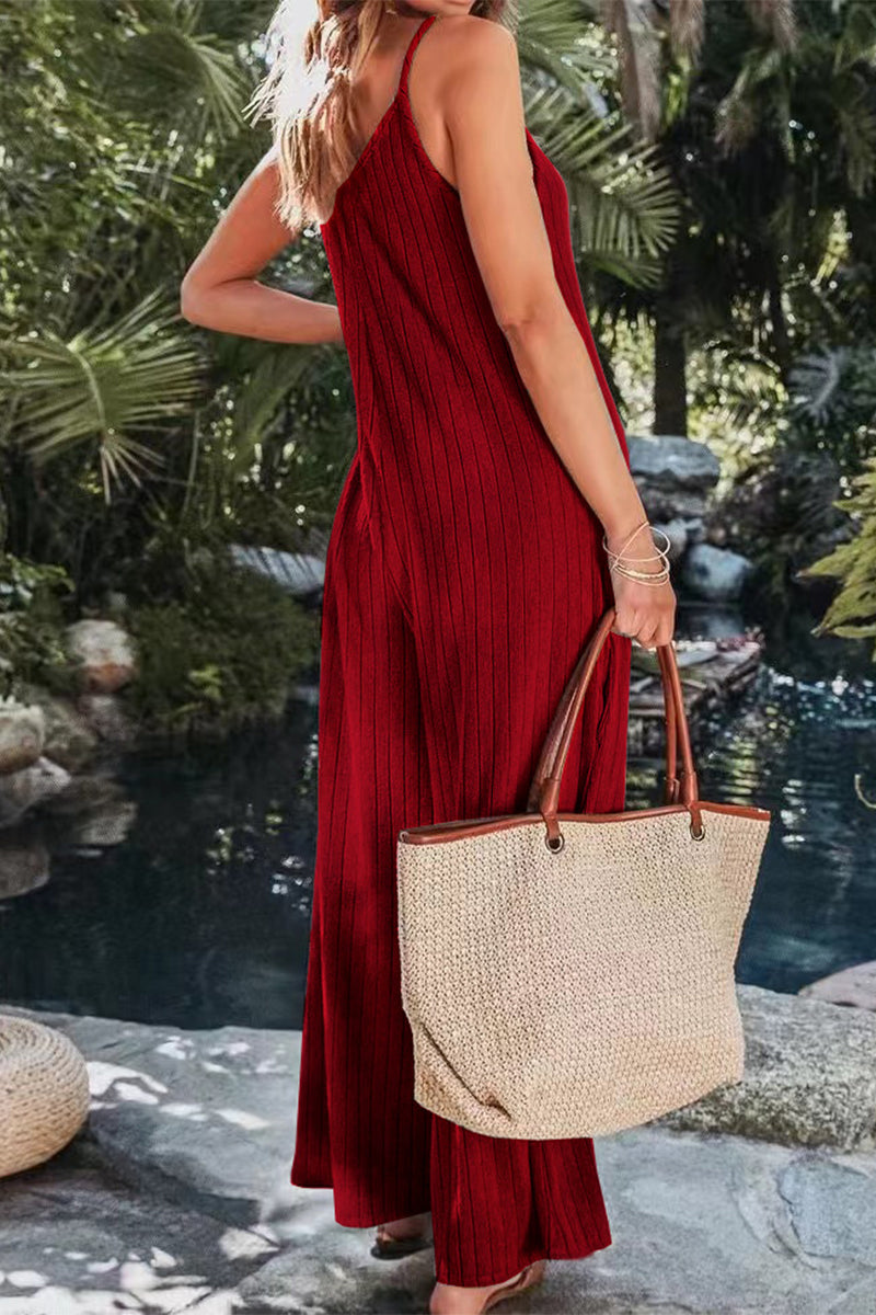 Simplicity Backless V Neck Loose Jumpsuits
