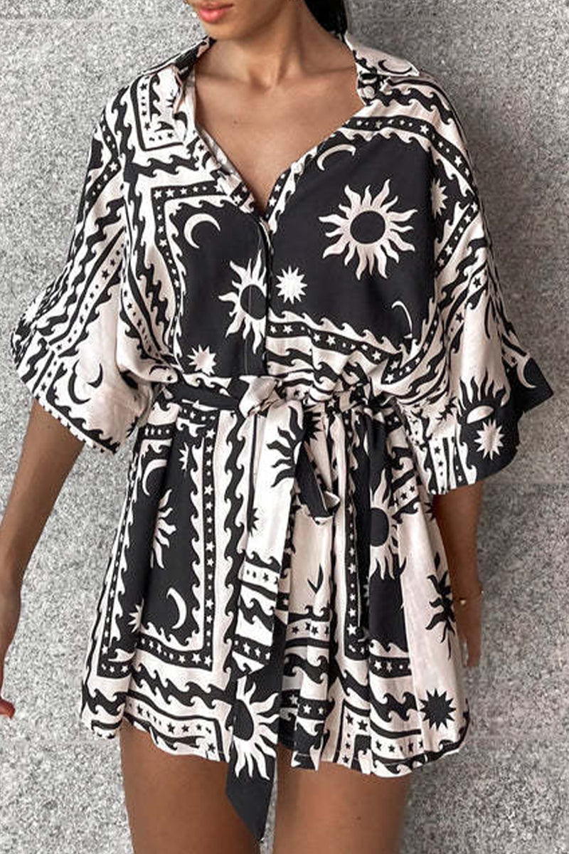 Geometric Print Bandage V Neck Rompers(4 Colors)