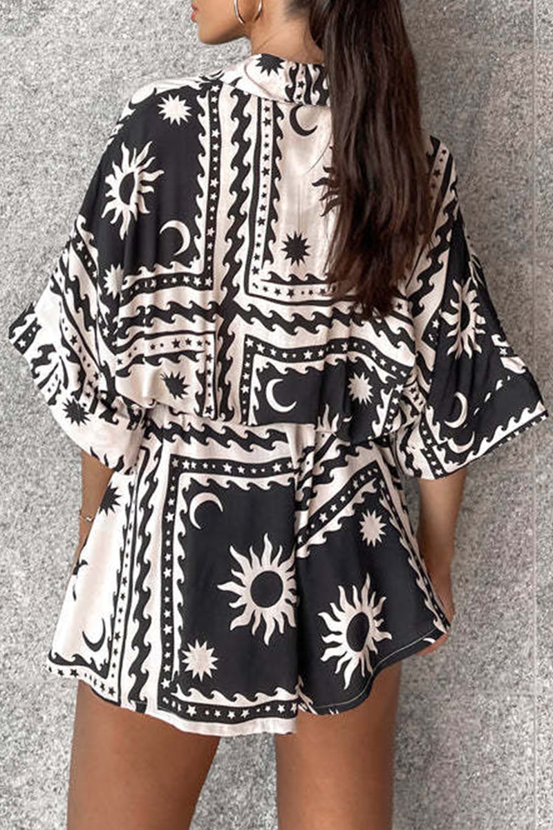 Geometric Print Bandage V Neck Rompers(4 Colors)