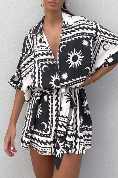 Geometric Print Bandage V Neck Rompers(4 Colors)