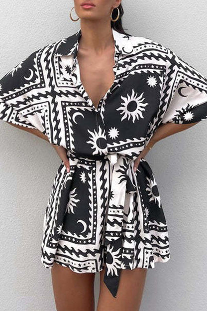 Geometric Print Bandage V Neck Rompers(4 Colors)