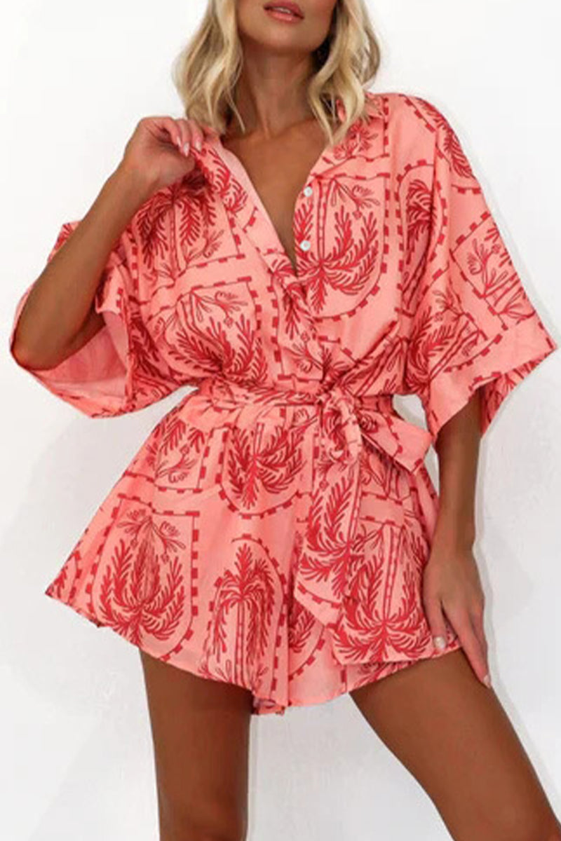Geometric Print Bandage V Neck Rompers(4 Colors)