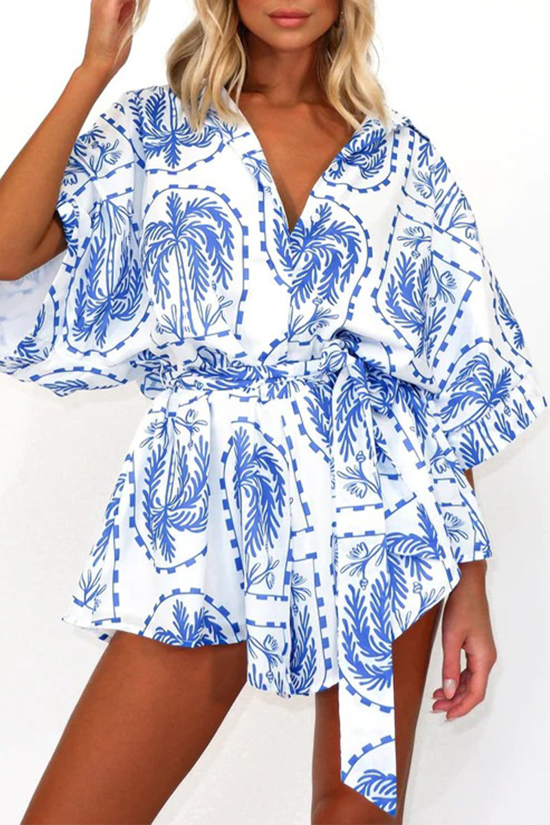 Geometric Print Bandage V Neck Rompers(4 Colors)
