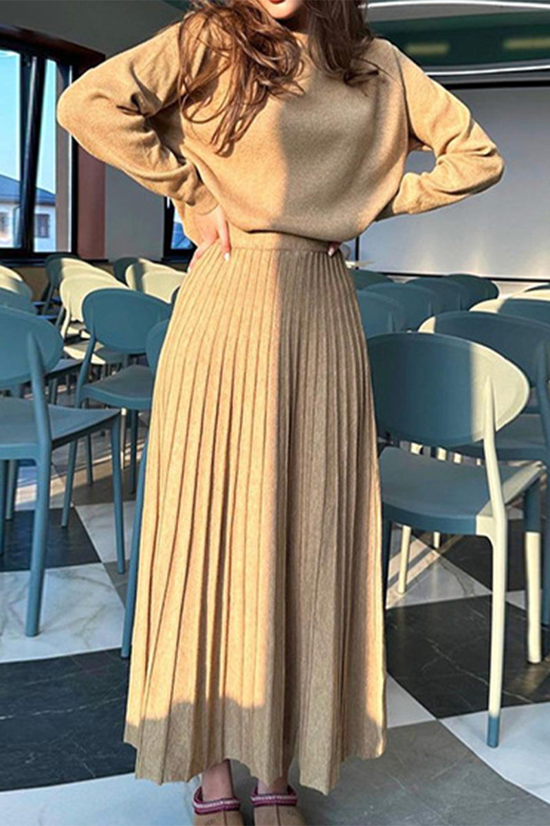 Fold O Neck Long Sleeve Two Pieces