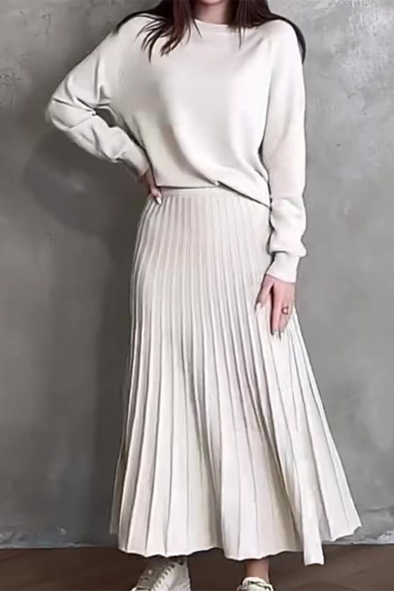 Fold O Neck Long Sleeve Two Pieces