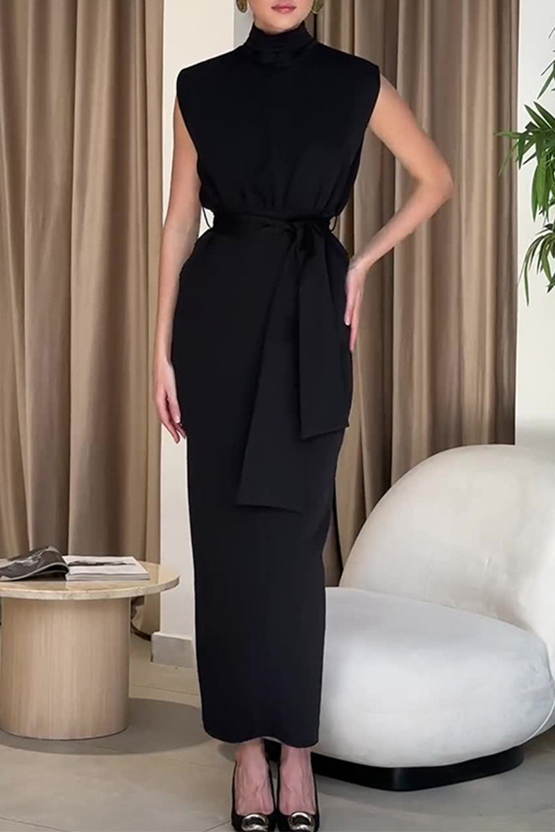 Celebrities Backless Slit Half a Turtleneck One Step Skirt Dresses