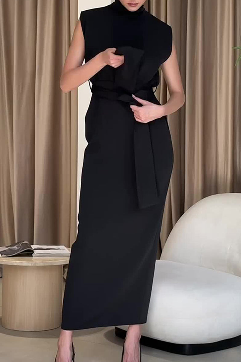 Celebrities Backless Slit Half a Turtleneck One Step Skirt Dresses