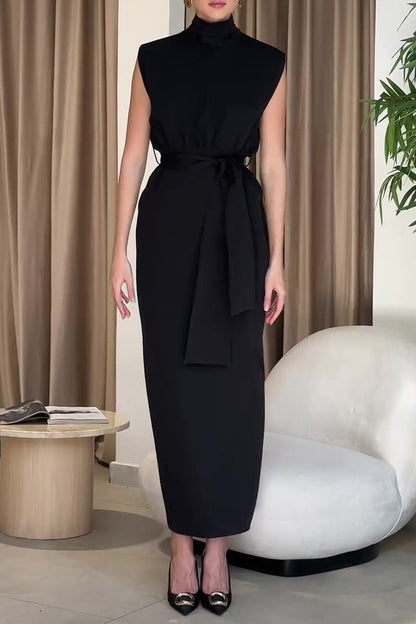 Celebrities Backless Slit Half a Turtleneck One Step Skirt Dresses