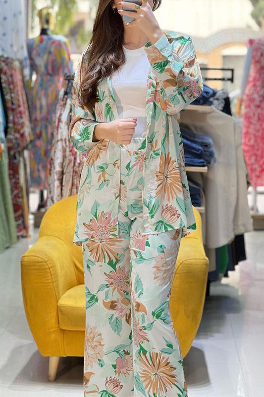 Sweet Pocket Buttons Turndown Collar Long Sleeve Two Pieces
