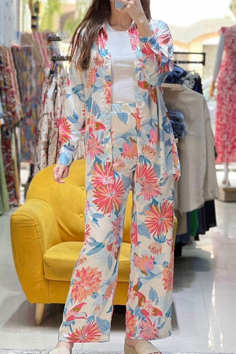 Sweet Pocket Buttons Turndown Collar Long Sleeve Two Pieces