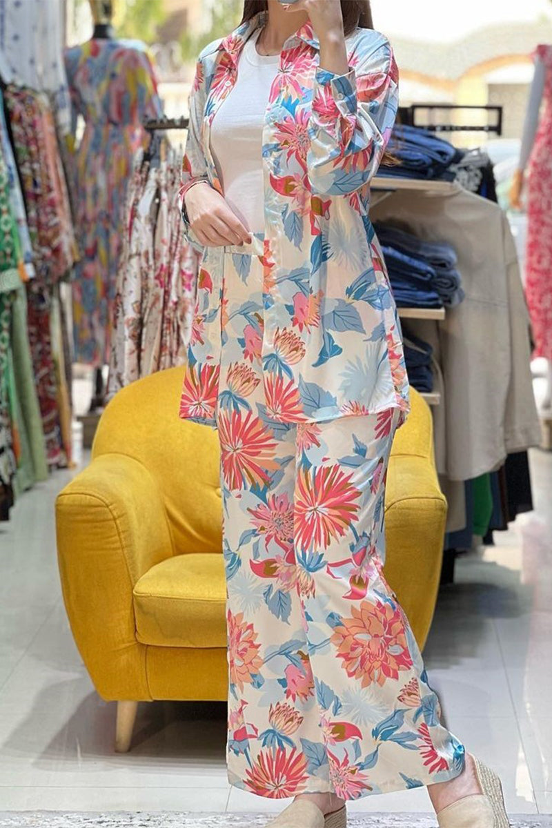 Sweet Pocket Buttons Turndown Collar Long Sleeve Two Pieces