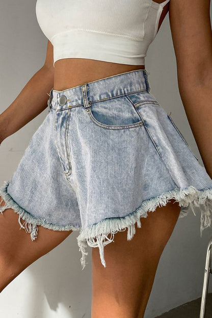 Tassel Ripped High Waist Denim Shorts