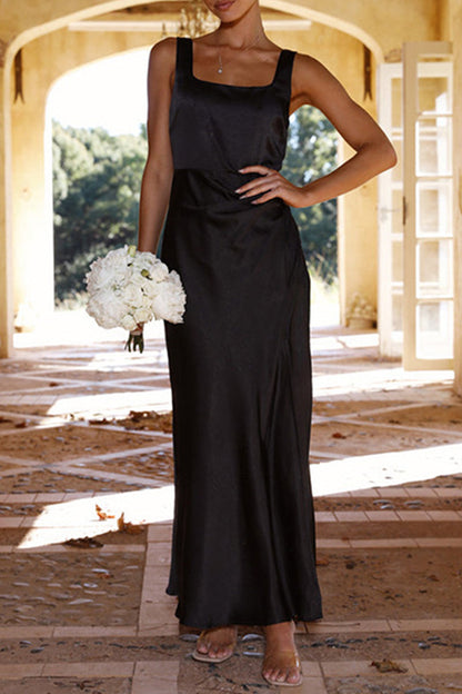 Celebrities Backless Slit Square Collar Wrapped Skirt Dresses(4 Colors)