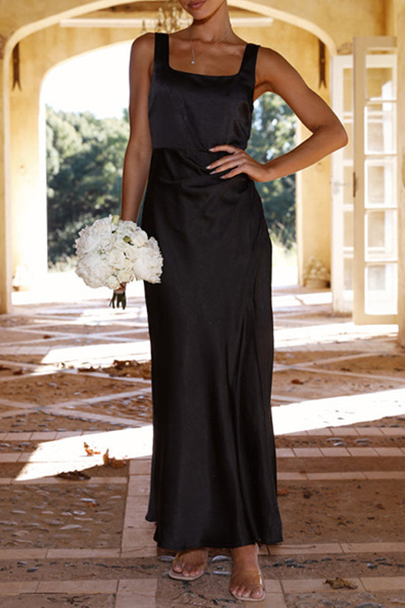 Celebrities Backless Slit Square Collar Wrapped Skirt Dresses(4 Colors)