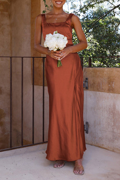 Celebrities Backless Slit Square Collar Wrapped Skirt Dresses(4 Colors)