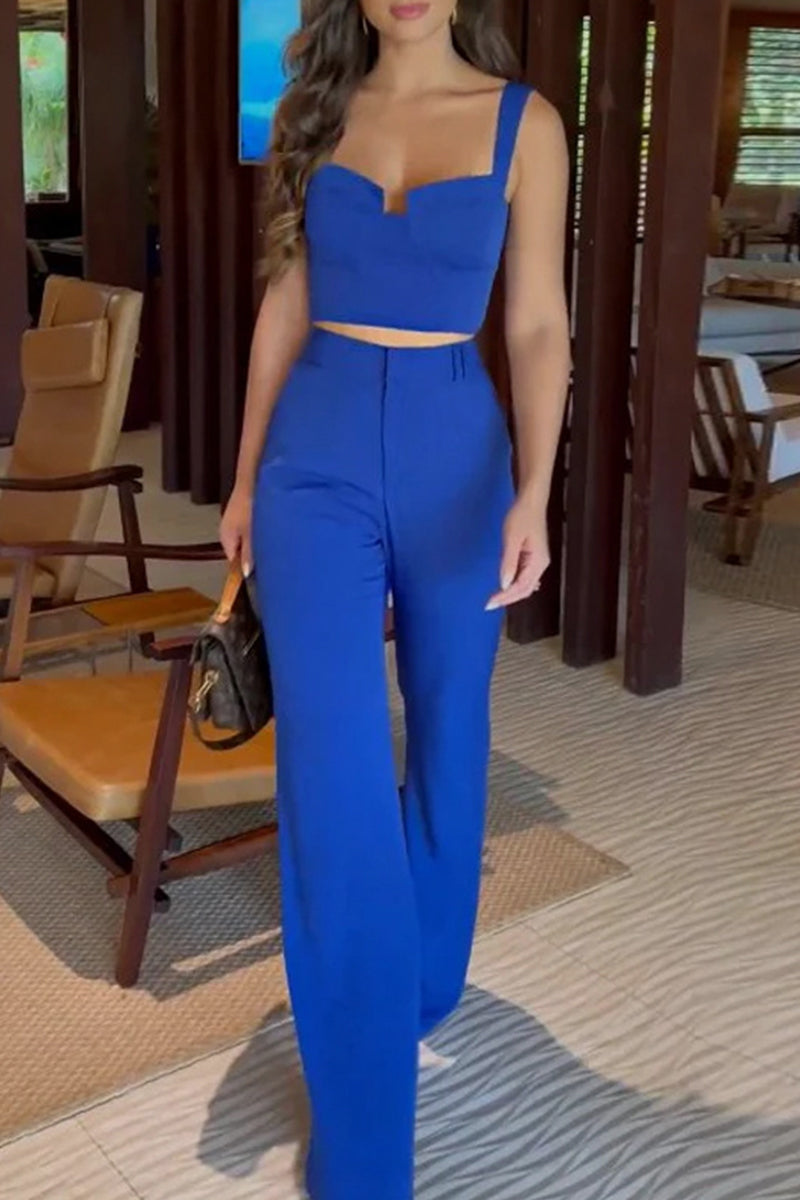 Pocket Square Collar Sleeveless Two Pieces