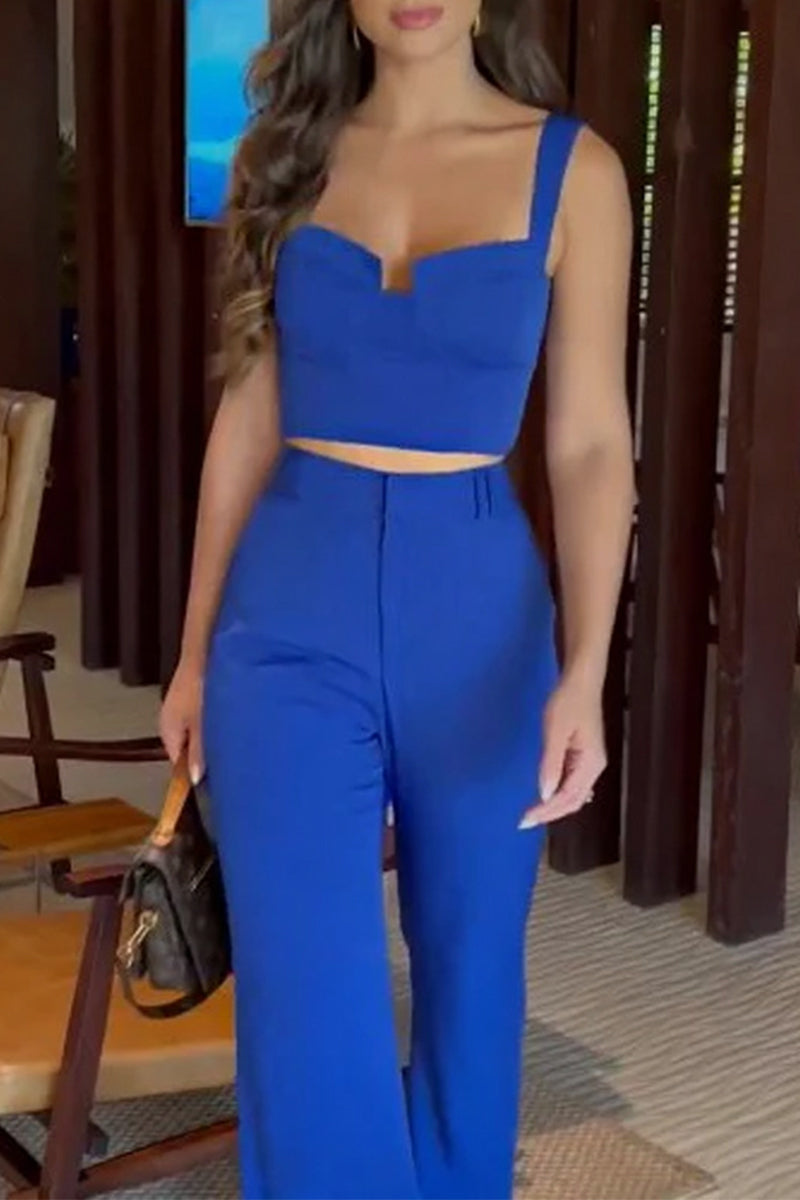 Pocket Square Collar Sleeveless Two Pieces