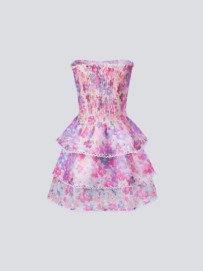 Selvi Mini Dress — Strapless Dress With Smocked Fit and Lace Trim